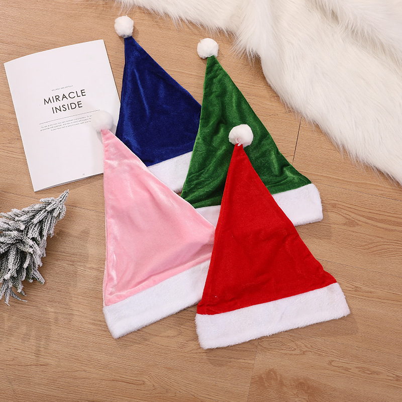 

Red Green Blue Pink Christmas Hat Child Adult Solid Velvet Christmas Hat Ornaments Christmas Party Props Decoration Santa Claus Cap