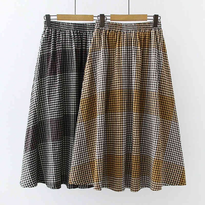 

skirts Winter Blend Yellow Plaid A-line Pleated Long Skirts Side Pockets