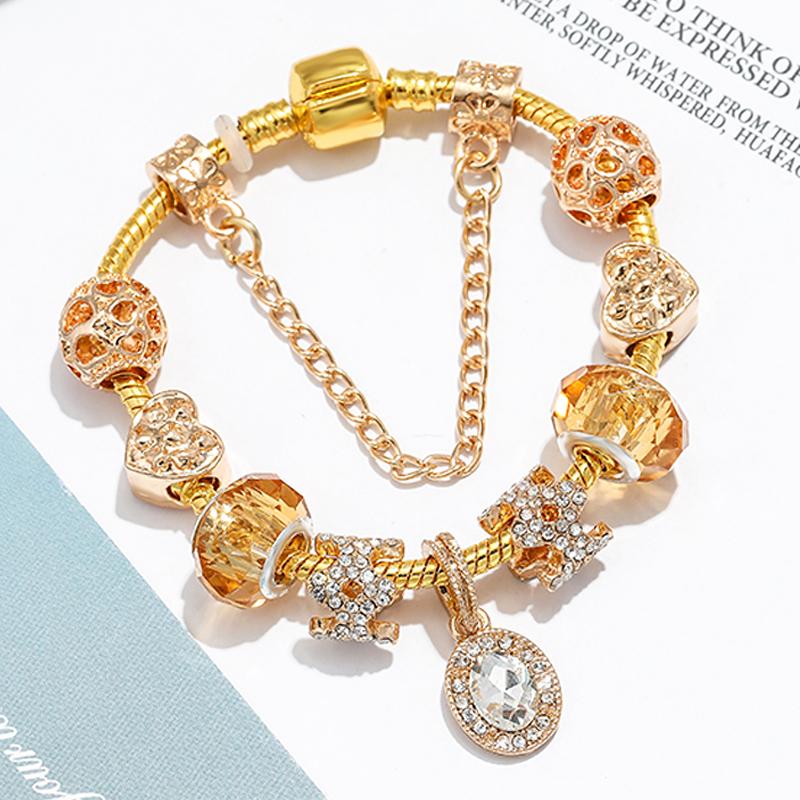

European Style Cold Color Crystal Beads Bracelet & Bangle With Snake Chain Charm Bracelets For Women Men Jewelry Pulseras
