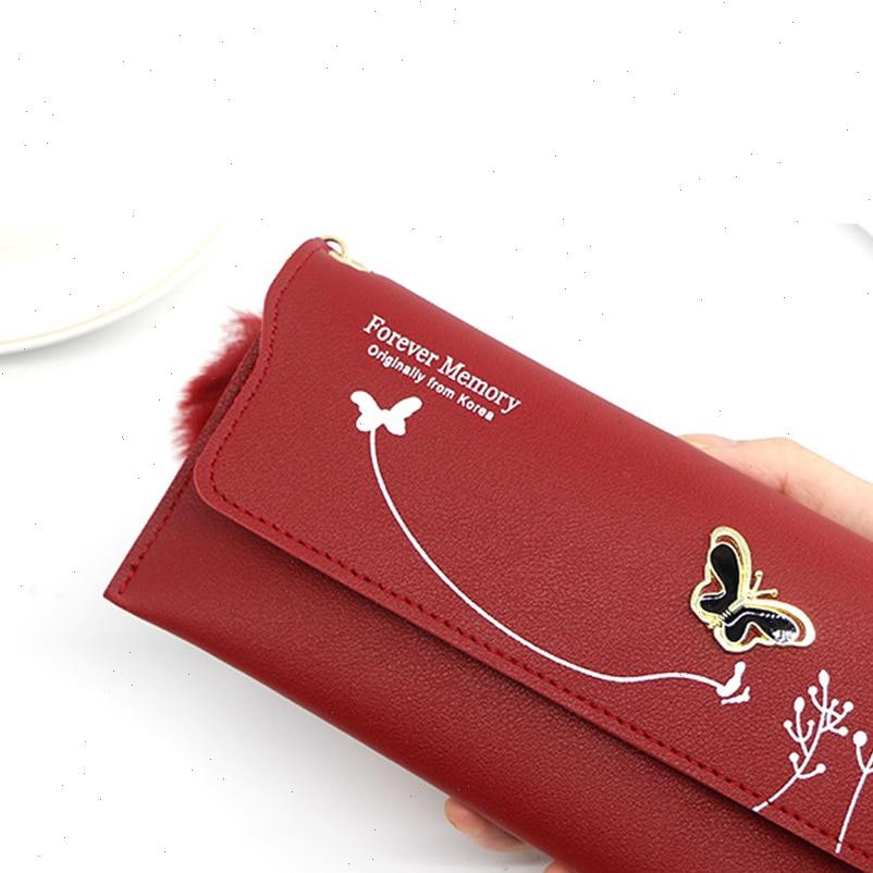 

butterfly women wallet wrist handle phone case long section money pocket pouch handbag womens purse card holders, Red;black