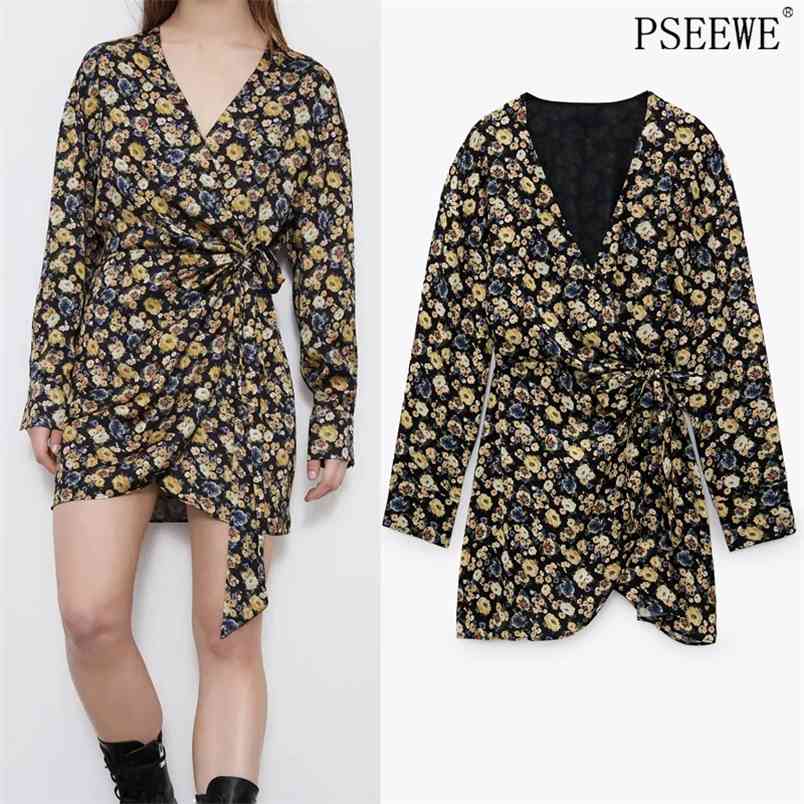 

Vintage Black Floral Print Short Jumpsuit Dress Women V Neck Wrap Tied Fall Long Sleeve Elegant Ladies Jumpsuits 210519
