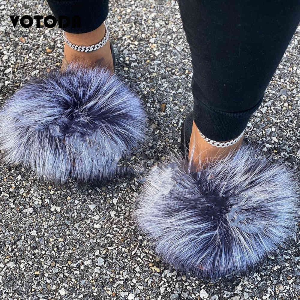 

Real Fox Fur Slides Women Luxury Fluffy Slippers Rainbow ry Raccoon Flip Flops Ladies Shoes Slip On Sandals Wholesale, As picture