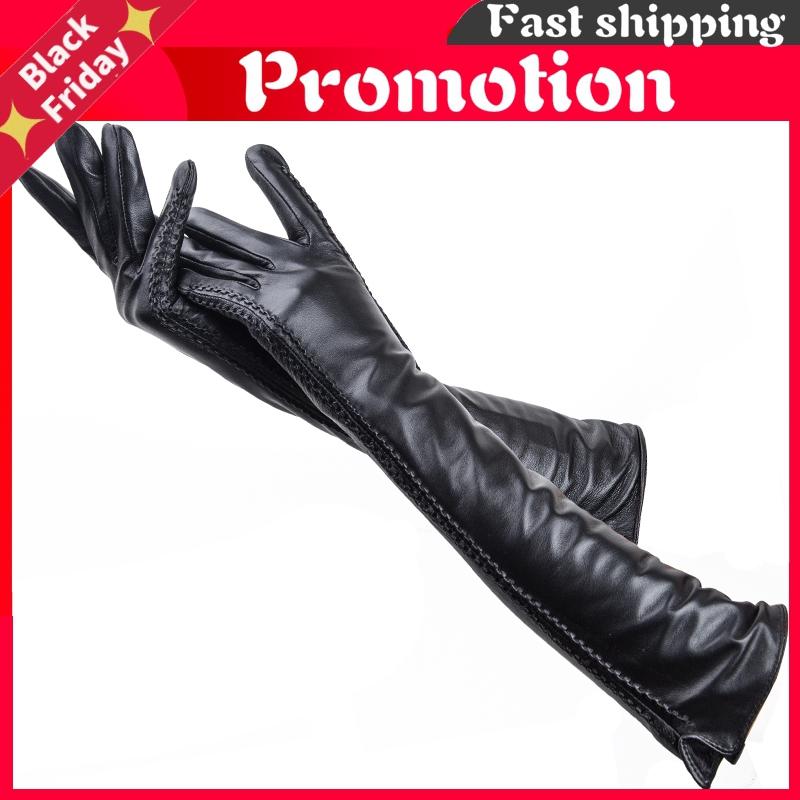 

Five Fingers Gloves 2021 Winter 50cm Long Leather Gloves,100% Sheepskin Women' Gloves,Cold Protection -2182, Blue;gray