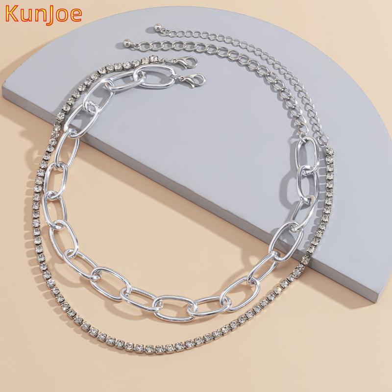 

Chains KunJoe Fashion Punk Link Chain Necklace Shiny Tennis For Women Collar Statement Simple Choker Necklaces Party Jewelry, Silver