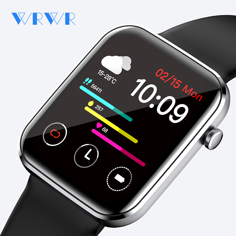 

WRWR 2021 Smart Watch 1.69 inch Men Full Touch Fitness Tracker IP67 waterproof Smartwatch For Xiaomi Redmi Android Apple Huaweig, Black-silicone strap