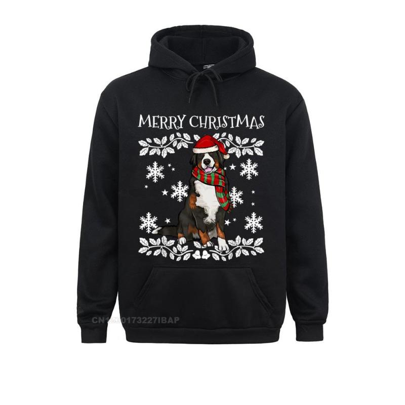 

Men' Hoodies & Sweatshirts Merry Christmas Ornament Bernese Mountain Dog Xmas Santa Hooded Pullover Fashion Camisa Women Customized Hoods, Black
