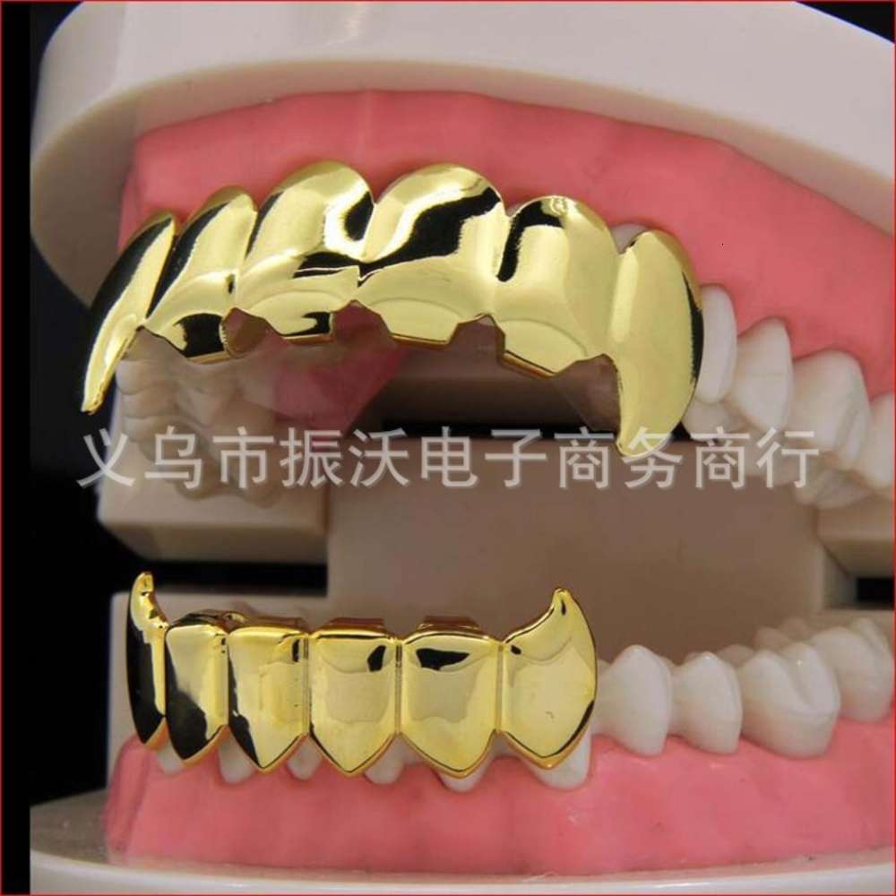 

hiphop hollowed out fangs hip hop gold halloween gift funny teeth set, Silver