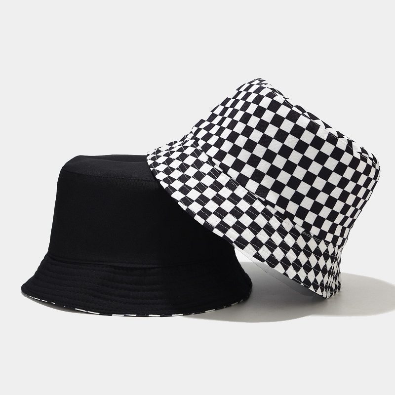 

2021 Black White Bucket Hat Flat Fishing Hat Hip-Hop Plaid Cap Hats Autumn Grid Fashion Design Fisherman Hat
