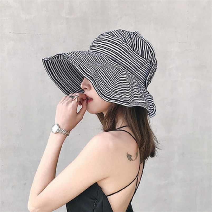 

Women's Cap Summer Wide Brim Straw Hats Big Sun UV Protection Panama floppy Beach Ladies Caps 210709, Navy