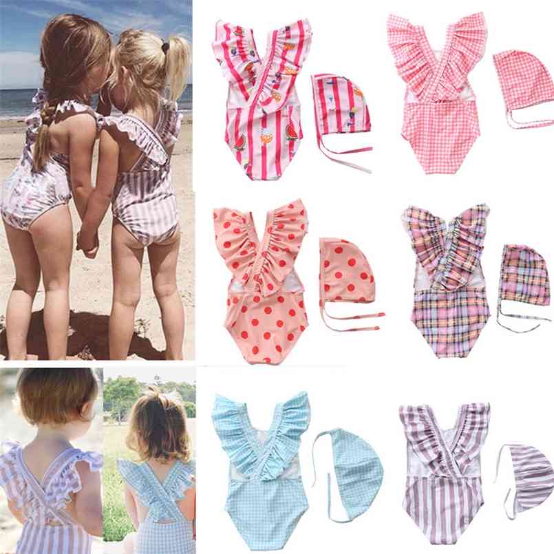 

Children's swimsuit baby girl stripe Siamese cute kids swimwear for s 210702, 0567-1