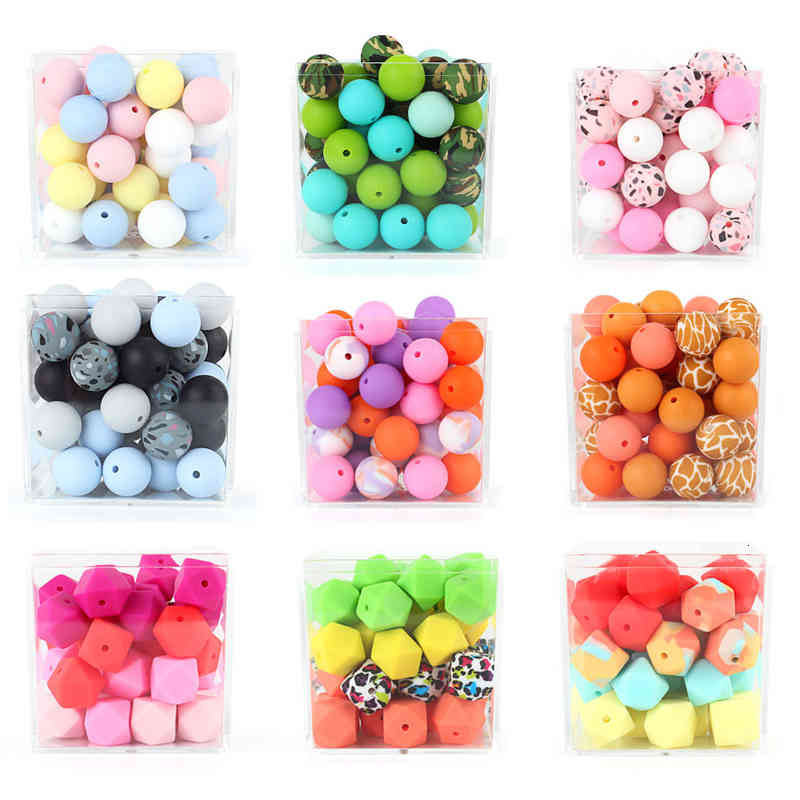 

Silicone Round Beads 15mm 12mm 9mm 14mm Hexagon Baby Bead 20pcs Leopard Print Food Grade Diy Infant Teething Teether Mini