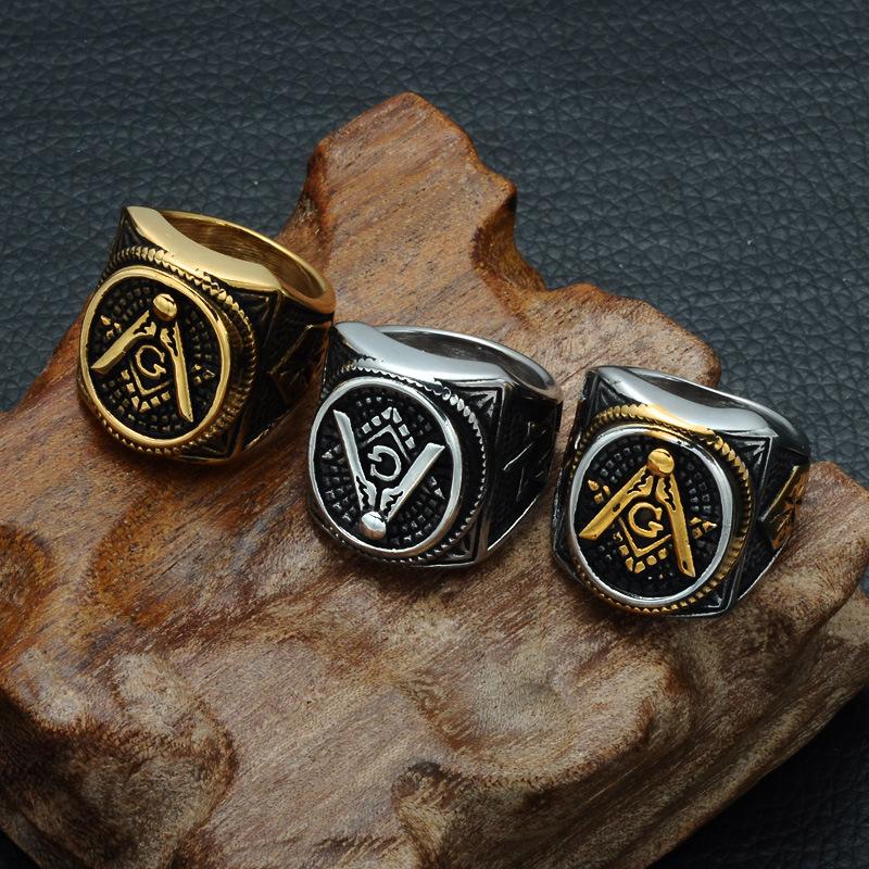 

Cluster Rings Men's Oval Freemason Free Mason Silver Color Gold Templar Masonic Ring Jewelry