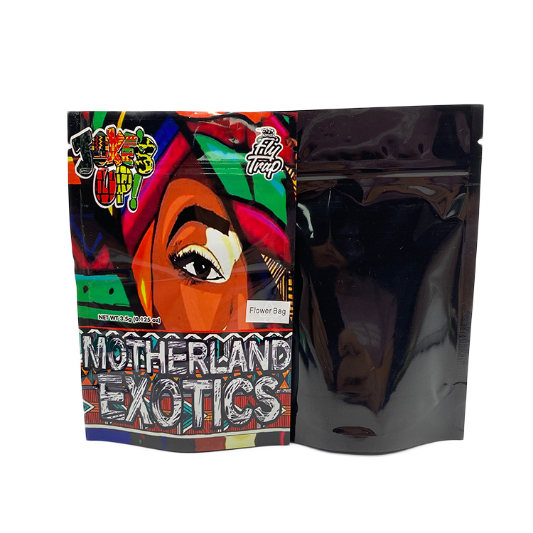 

3.5g empty mylar bags gumbo plastic packaging stand up bag with zip smell proof Back black