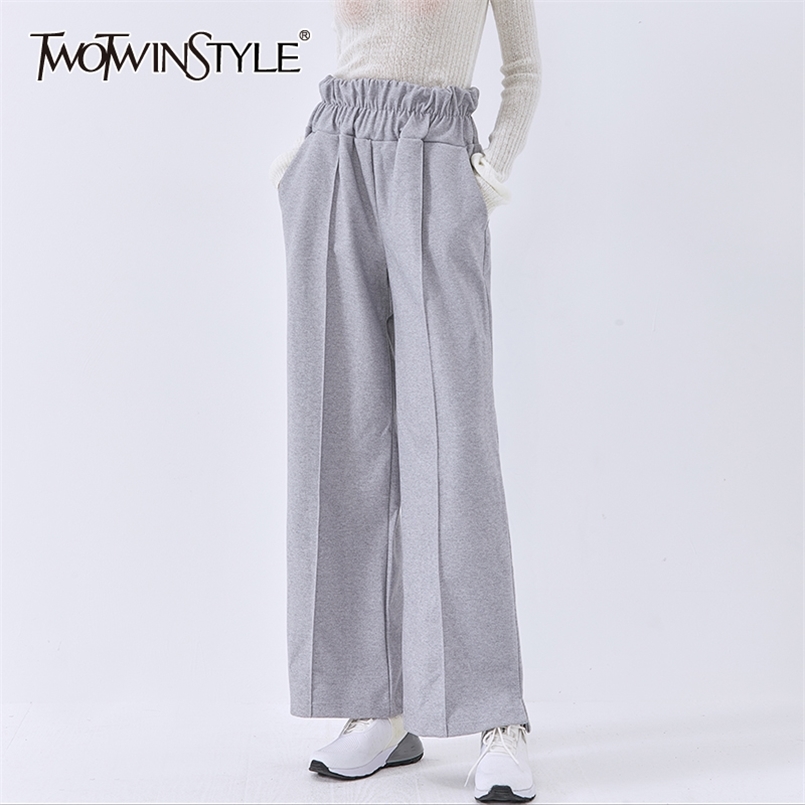 

Loose Pant For Women High Waist Ruched Split Oversized Streetwear Wide Leg Pants Female Autumn Fashion Clothes 210521, Black