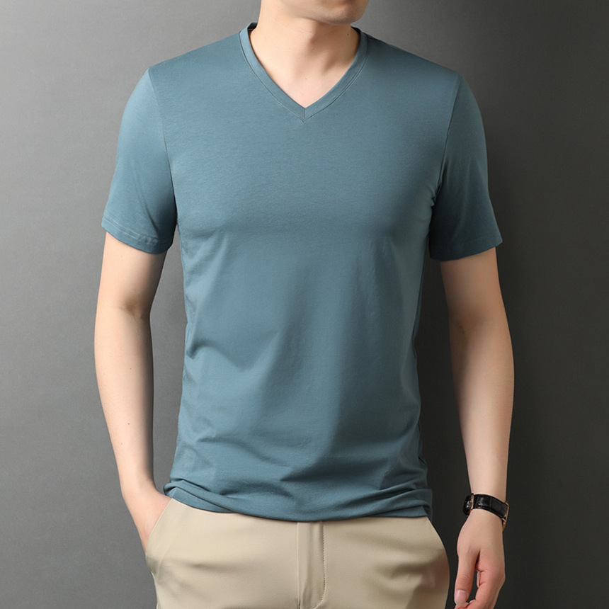 

short sve t-shirt t summer new youth wear solid color mercerized cotton v-neck pullover men's t-shirt top, White;black