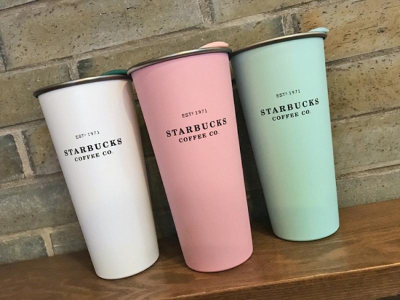 

Starbucks 1971 stainless steel coffee cup pink white green 16oz Outdoor sport Accompanying Tumbler Desktop mug