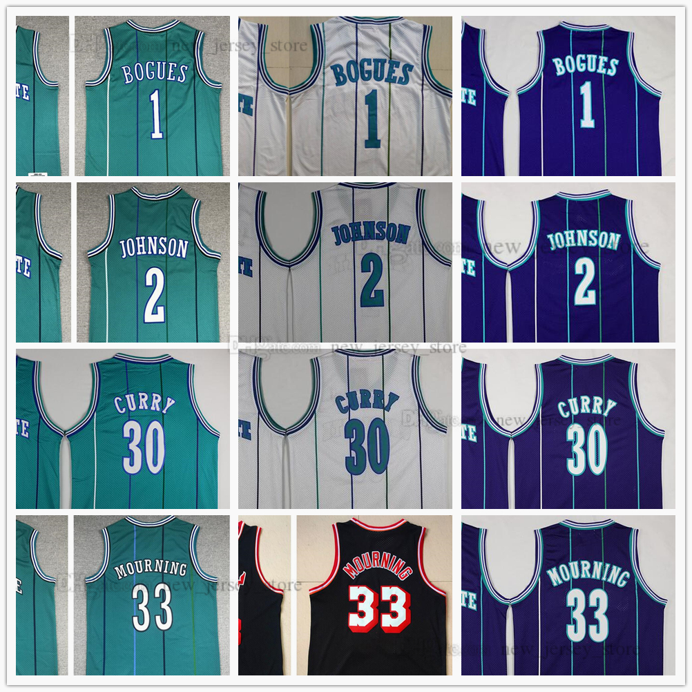 

Mitchell and Ness 1992-93 Basketball Tyrone 1 Muggsy Jerseys Stitched Larry 2 Johnson 30 Dell 33 Alonzo Curry 96-97 Mourning Retro Black White Green Purple Jersey, As the picture