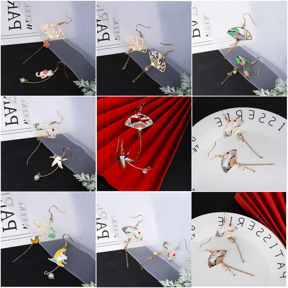 

earrings royal Qingdao national style, asymmetric earrings, tassel women's stall 258, Golden