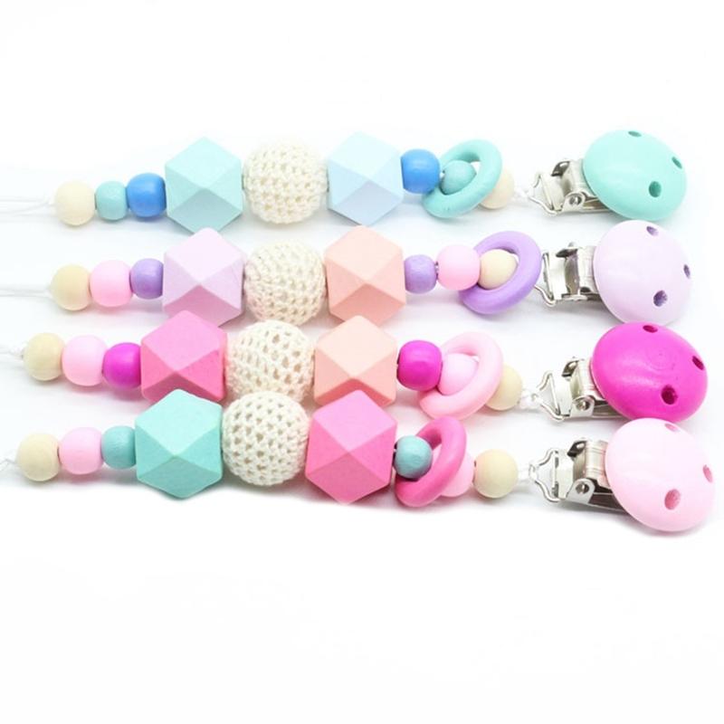 

Pacifiers# Cute Big Octagonal Wool Ball Baby Pacifier Chain Wooden Teething Molar Beads Clip Infant Soother Nipple Strap Rope