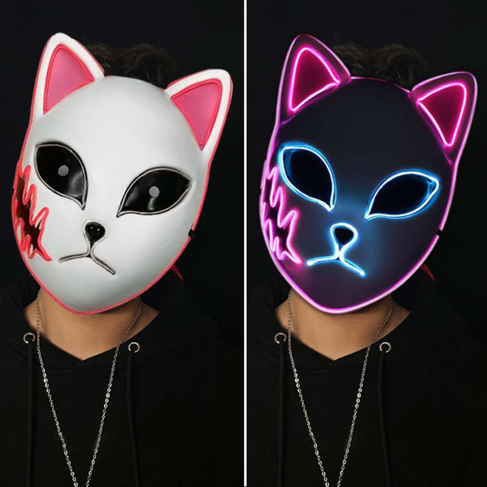 

Halloween Cat Face Mask for Women Glow Led Masks Anime Cos Christmas Party Lighting