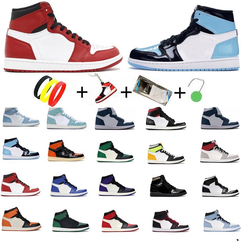 

Dunks 1 University Blue Hyper Royal Twist Chicago Basketball Shoes Men 1s Mid Milan Digital Pink Sail Patent Bred Toe women Court Purple Sneakers, Box