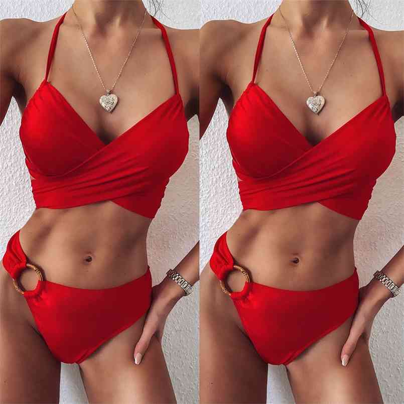 

Red Swimming Suit for Women Halter Bikini Set Bathing Swimsuit Brazilian Sexy Swimwear 210722
