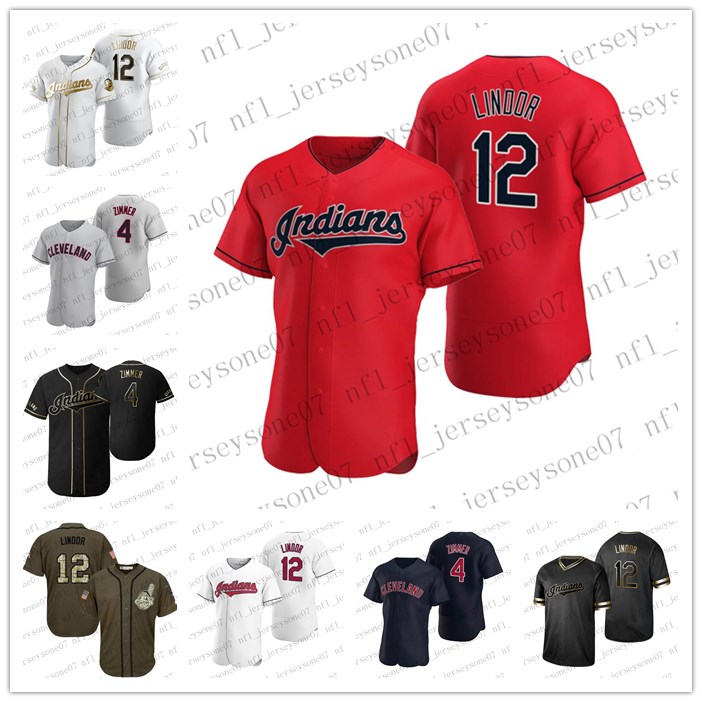 

Custom Cleveland men women youth Indians 4 Bradley Zimmer 12 Francisco Lindor white blue gray black Authentic 2020 Home Jersey