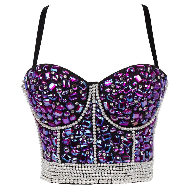

WYS.JL Heavy Industry Beaded Women's Tube Top Prom Sexy Strap Bright Diamond Crop Breast Support Corset Tanks & Camis