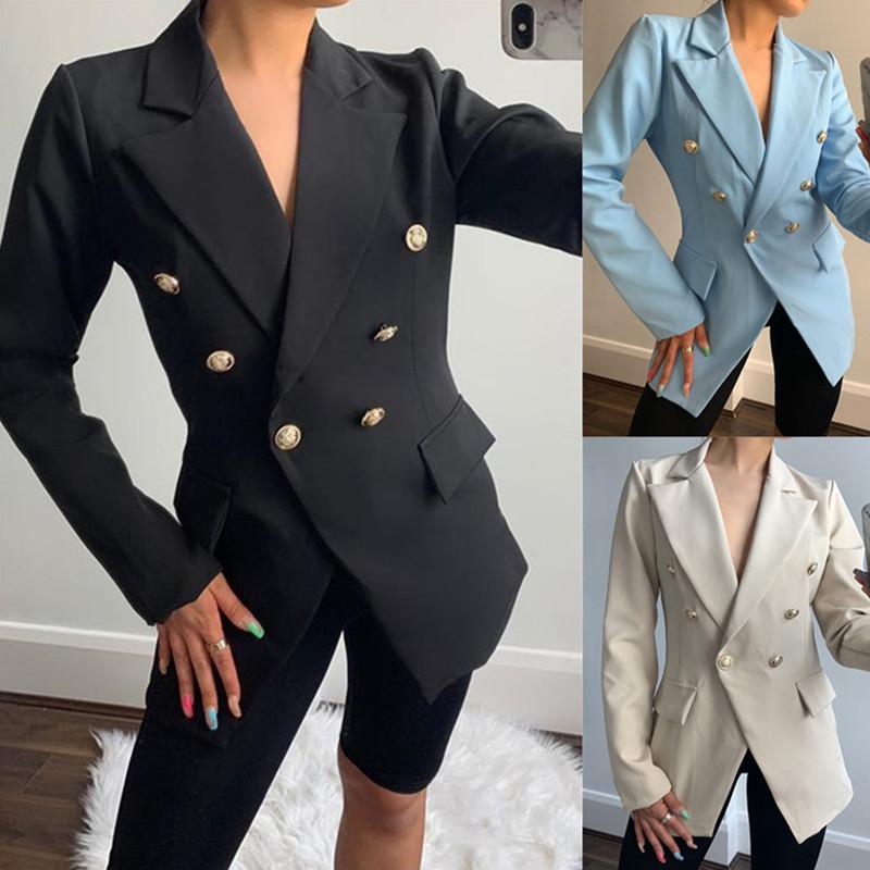 

Women's Suits & Blazers Double-breasted Blazer Streetwear 2021 Spring Autumn Slim Long-sleeved Lady Suit Outwear Black Casual Female Coat, Khaki