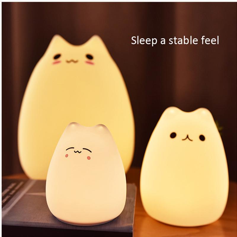

Night Lights Mini LED USB Children Cat Silicone Soft Baby Light Battery Dream Cute 7 Colourful Creative Rechargable