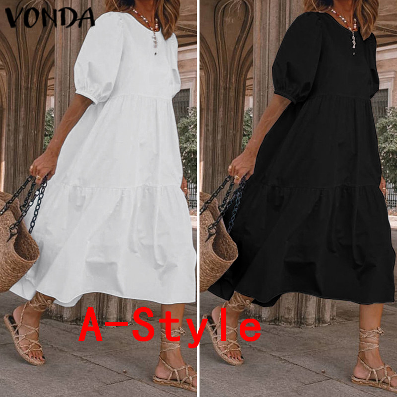 

2021summer dress elegant party mid-calf dress 2021 vonda womensummer sundress bohemian beach sundress casual vestido plus size, Black;gray