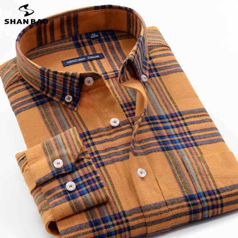 

SHAN BAO autumn winter thick warm 100% cotton shirt classic brand business casual men's loose plaid long-sleeved 210721, 965030