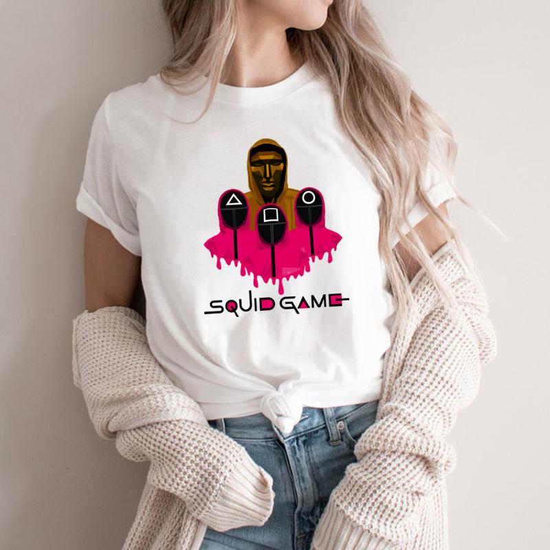 

women's t-shirt squid game t shirt korean tv series cosplay halloween costume men women graphic tees short sleeve, White