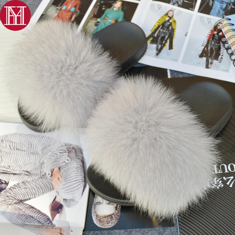 

Slippers Fashion Women Real Genuine Fur Girls Fluffy Shoes Slides Luxury Quality Flat Sandals, Black