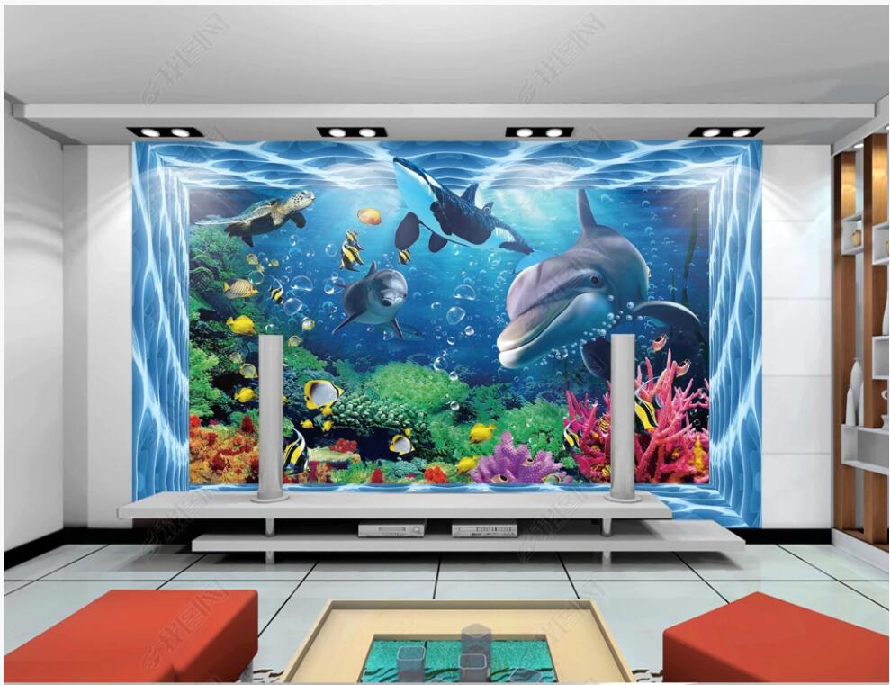 

wallpaper 3d on the wall custom photo mural underwater world dolphin coral bedroom home decor living room wallpaper for walls in rolls 3D, Non-woven wallpaper