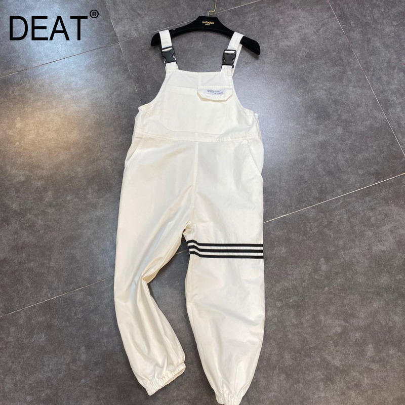 

Women Pocket Personality Streetwear Overalls Pants Arrivals Fashion Temperament Spring Summer 11D357 210525, White