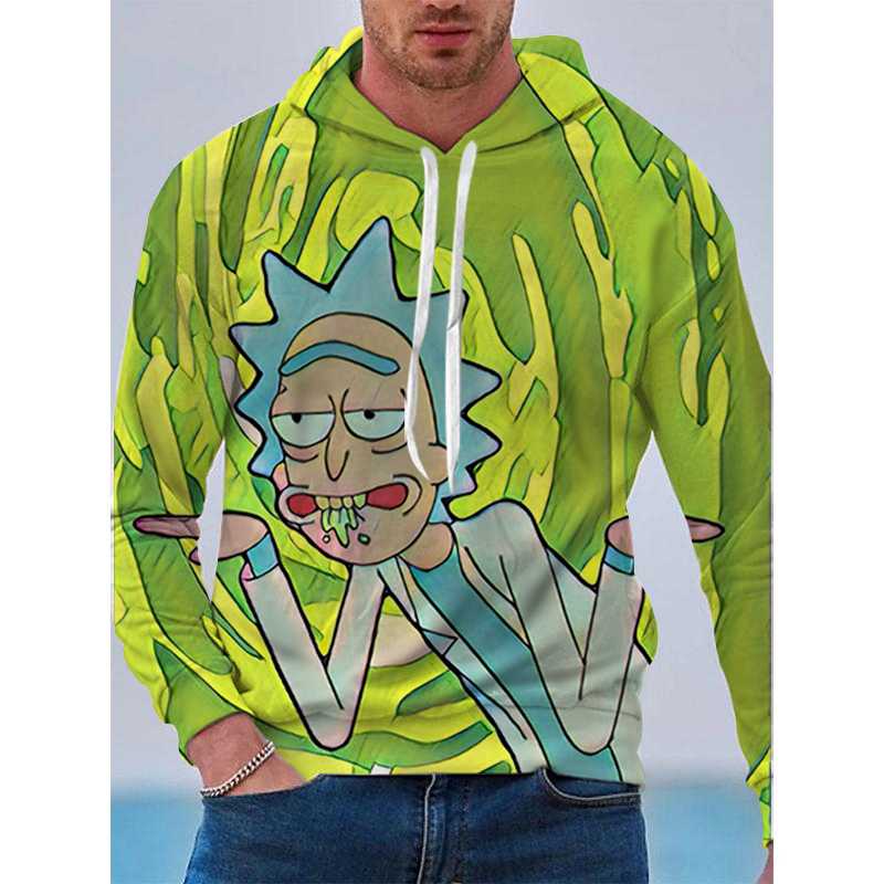 All-rounder men 3D printed Anime Rick Customized hoodies visual impact party tops, punk gothic round neck high-quality American sweater hoodies