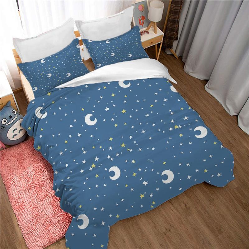 

Bedding Sets Moon Stars Print Kids Girls Duvet Cover Blue Sky Pattern  2/3 PCS Single Bed Quilt Covers With Zipper Closure, 02