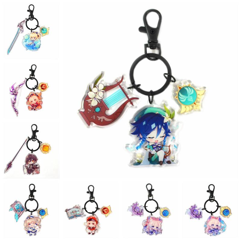 

Keychains Anime Keychain Genshin Impact Kaeya Razor BenneSucrose Noelle For Women Accessories Cute Bag Pendant Key Chain Gift, Silver