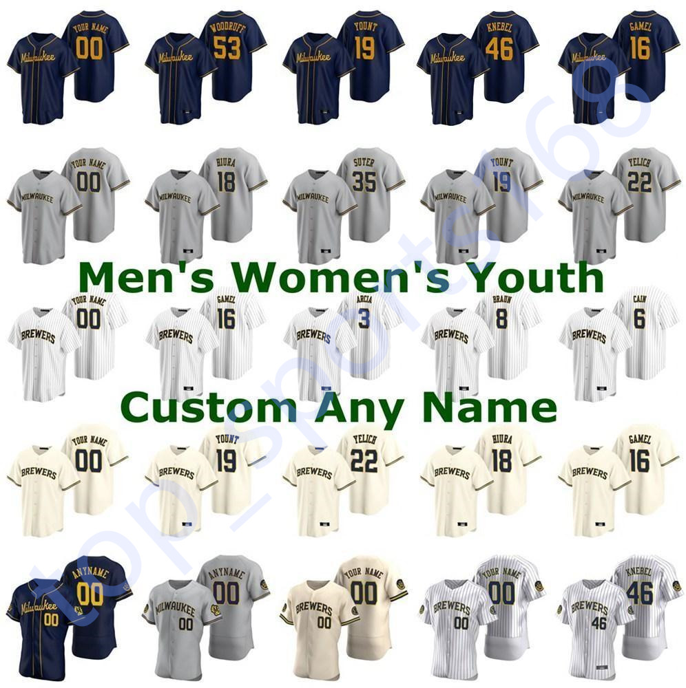 

22 Christian Yelich Milwaukee 2021 50th Josh Hader Woodruff Lorenzo Cain Ryan Braun Brent Suter Orlando Arcia Keston Hiura Jersey, Blue;black