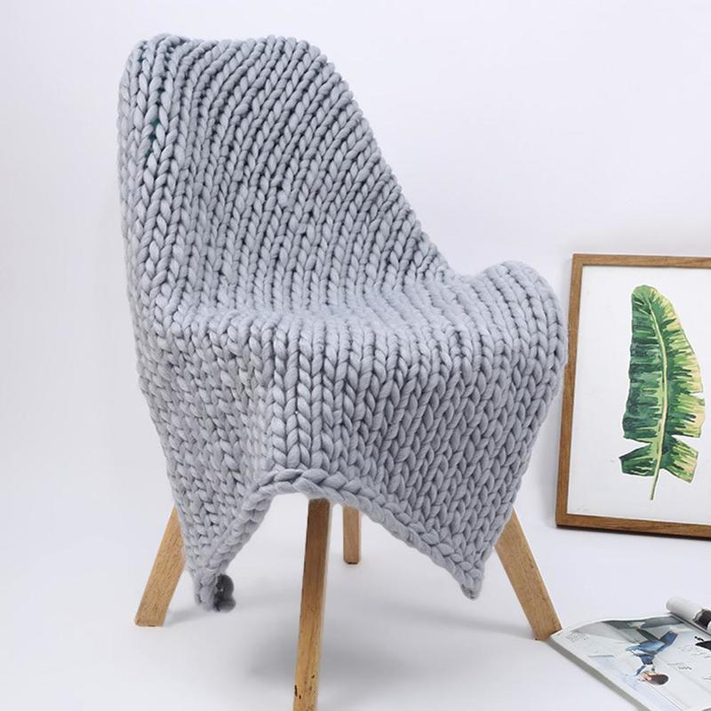 

Coarse Knitted Blanket Hand-knitted Warm Knitted Blanket, 1.5x2 Meters, Light Gray