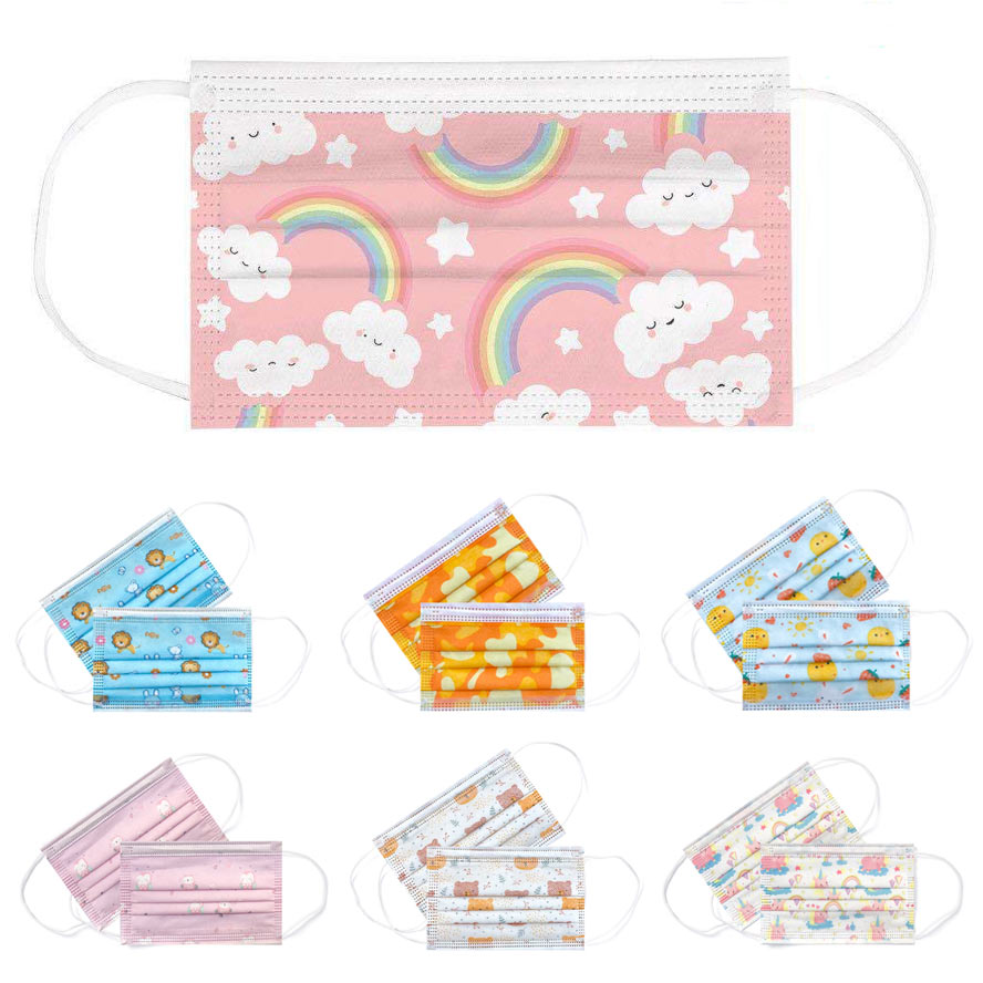 

Children's disposable face mask boys and girls baby thin protective masks kids section breathable toddler special cartoon rainbow facemask 3-12 years