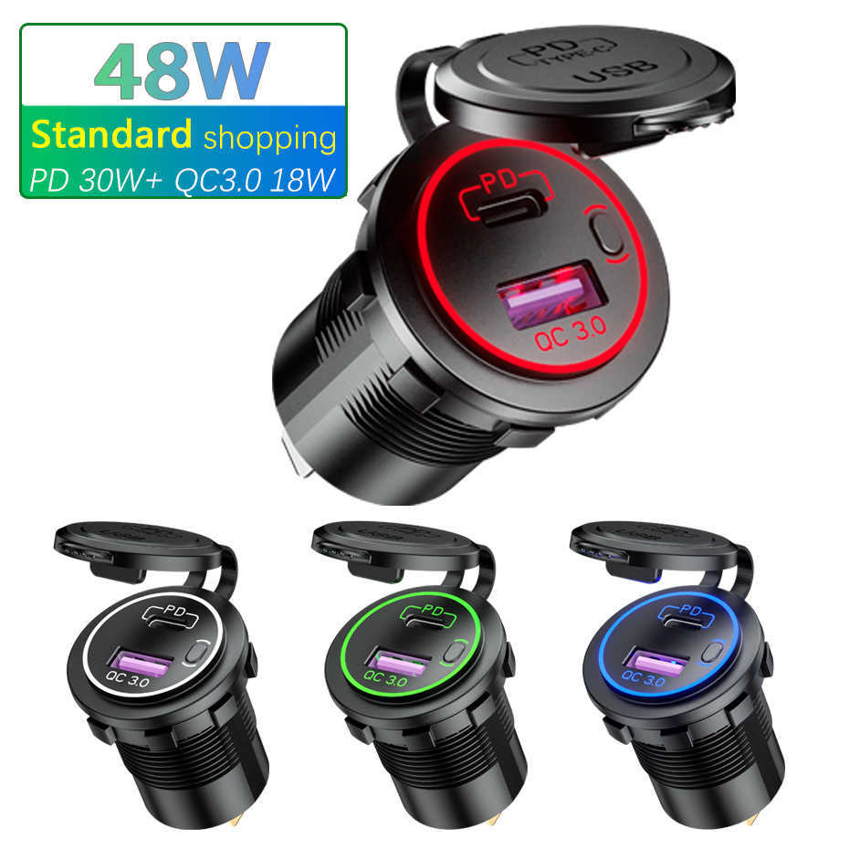 

Car Truck 12V/24V SUV RV ATV Charger Socket USB Type C PD QC 3.0 Quick Charger With Switch USB Car Charger For iphone Laptop