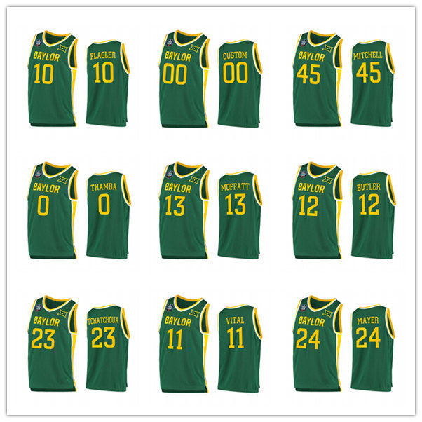 

Jared Butler Davion Mitchell Baylor Bears MEN 2021 March Madness Final Four 100% embroidery Jersey Green Home