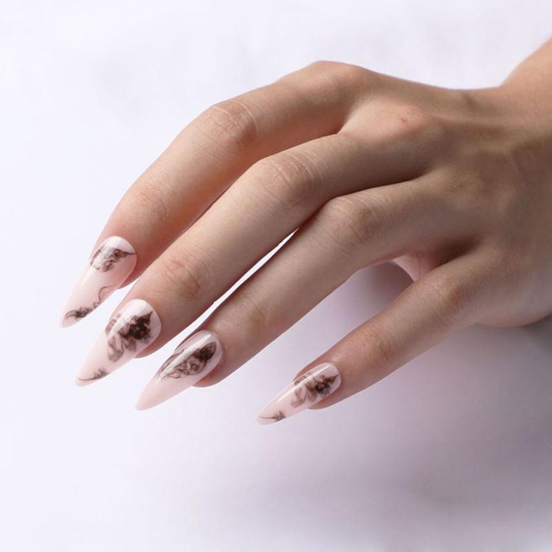 

False Nails 24pcs/Box Press On Artificial Full Cover Detachable Wearable Nail Tips Fake Stiletto Bow, Red;gold