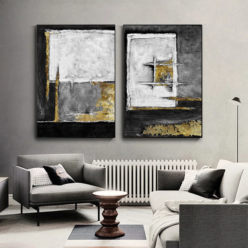 

Abstract Wall Painting Golden Black And White Posters Modern Home Decor Wall Art For Living Room Oil Painting Printed On Canvas