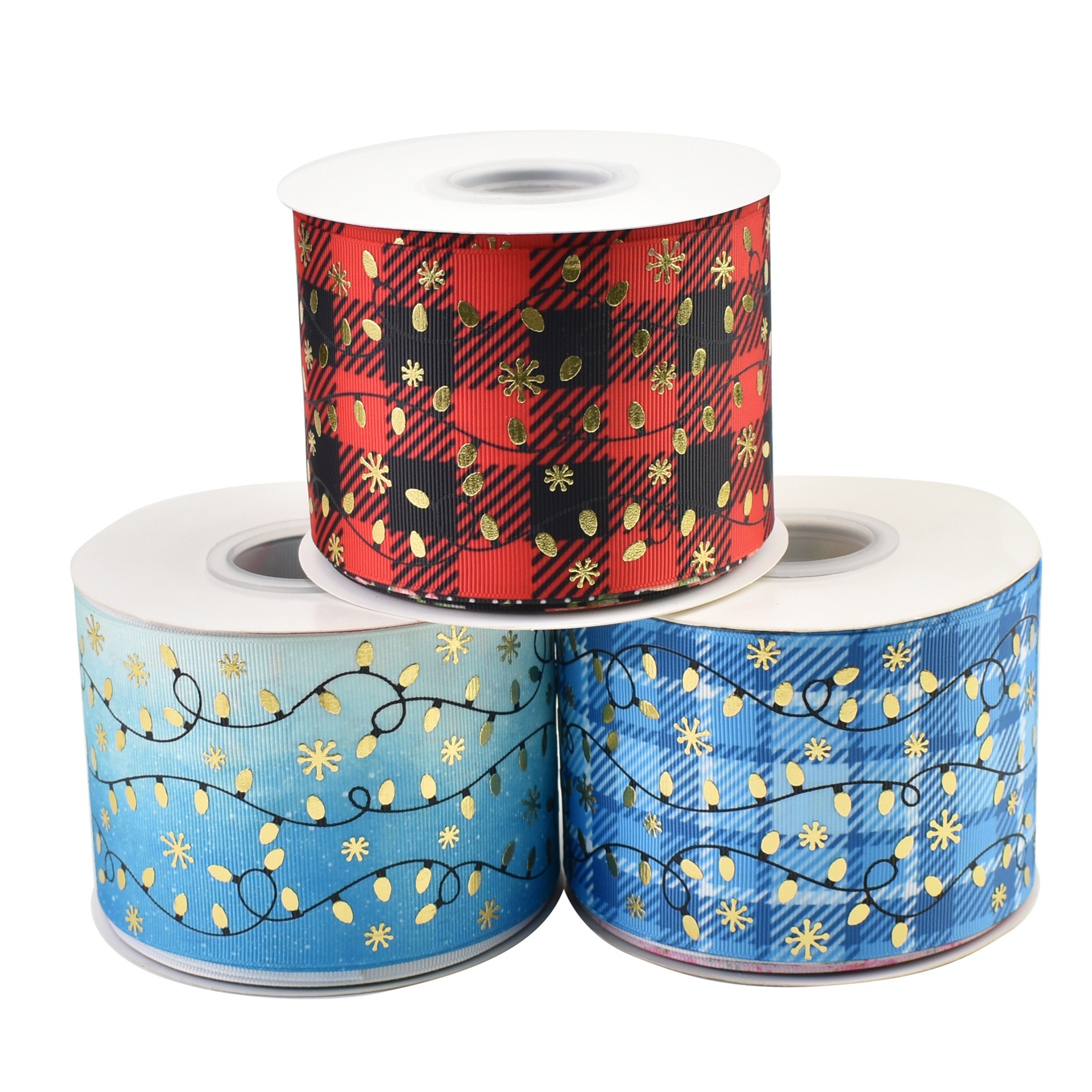 

50yards 75mm Gold Foil and ink lights line Grosgrain Ribbon For Christmas DIY Accessories Welcome Custom Printed