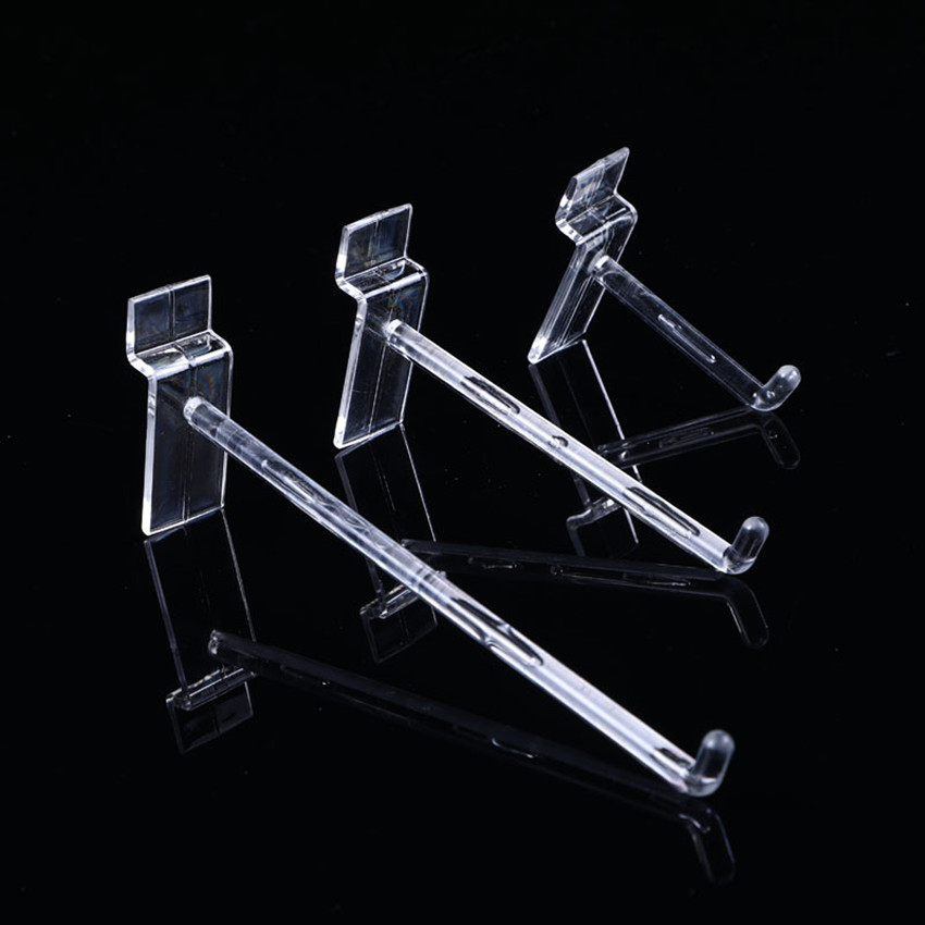

Retail Supplies Plastic Merchandise Hanging Hanger Display Hooks for Trough Slot Plate Board Commodity Promotion in Store Rack Shelf 100pcs