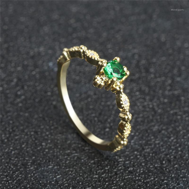 

Wedding Rings Cute Dainty Women Green Rhinestone Gold Color Delicate Crystal Jewelry Anillos Mujer1