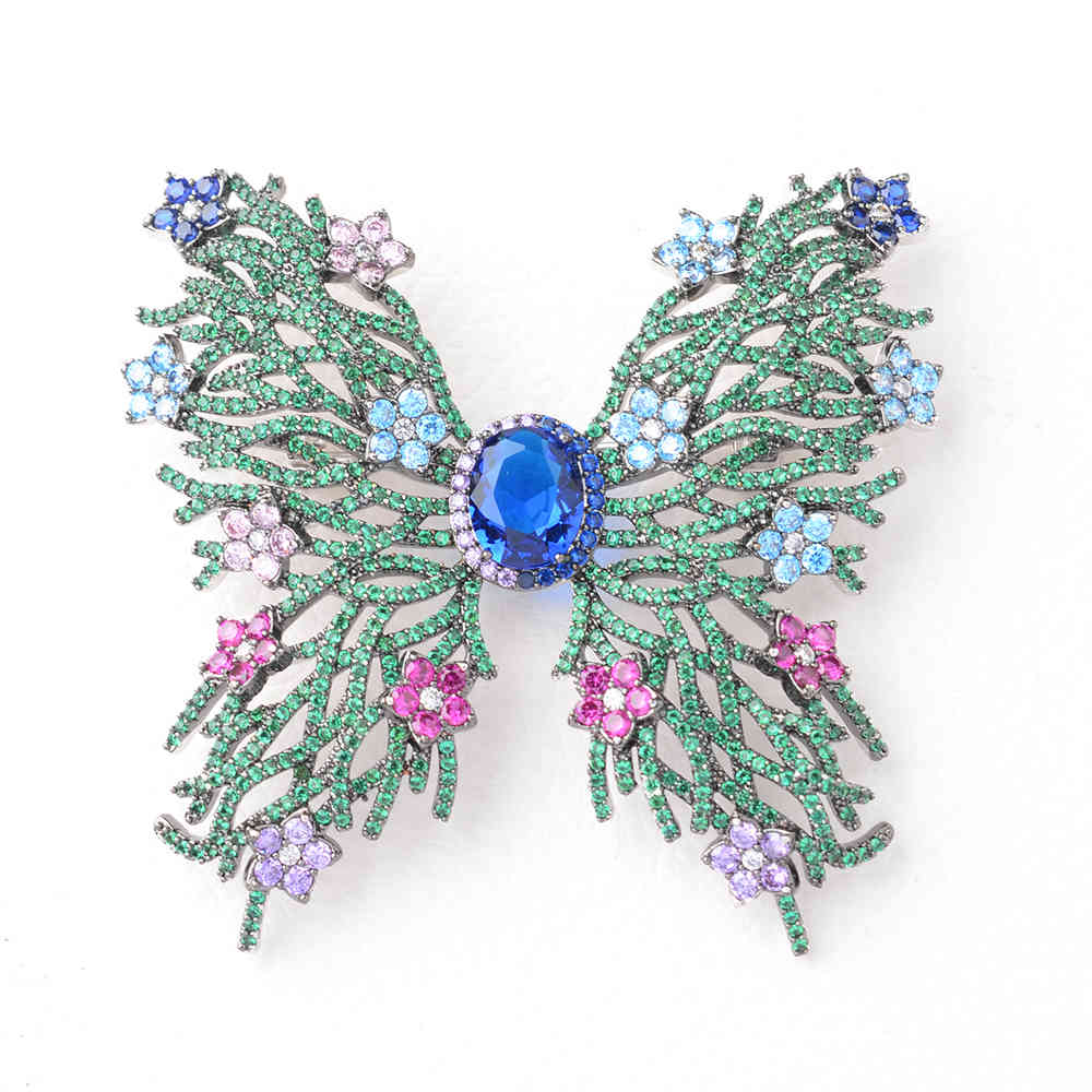 

35x65MM 18k gold plated Zirconia micro pave Butterfly Brooch Pin